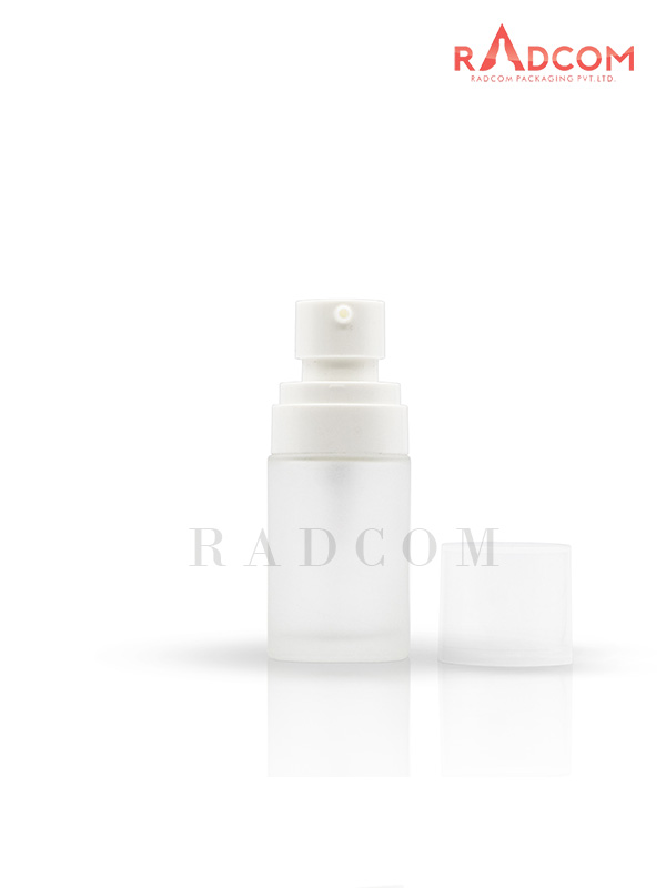 30ML Clear Frosted Lotion Glass Bottle with 20mm White Plum Lotion Spray Pump With Plastic Over Cap
